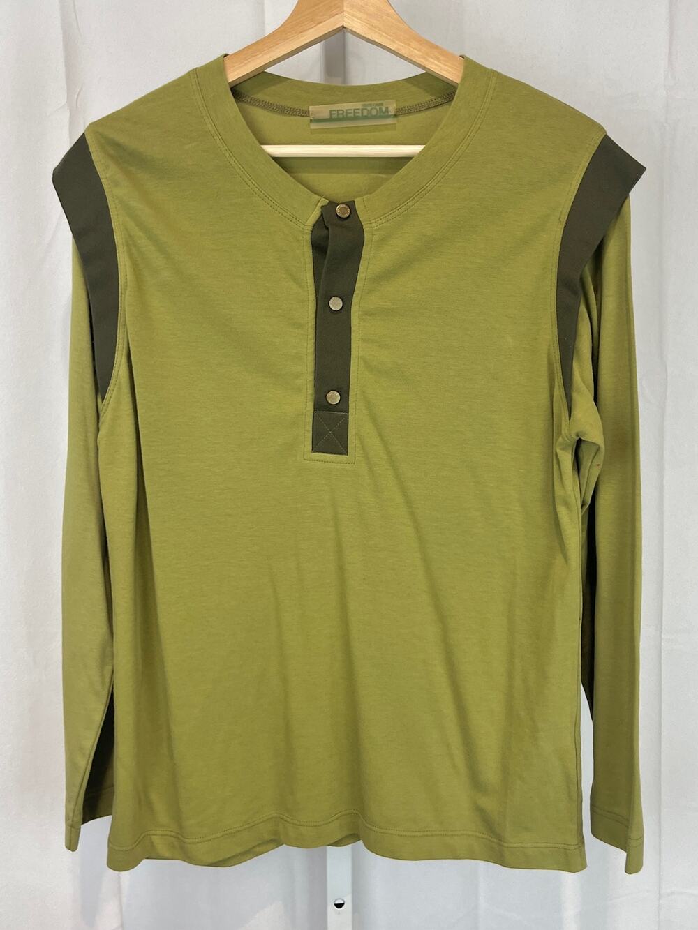 FREEDOM Roberto Cavalli VTG Y2K Henley Top Long Sleeve Cotton Knit Green Size 42